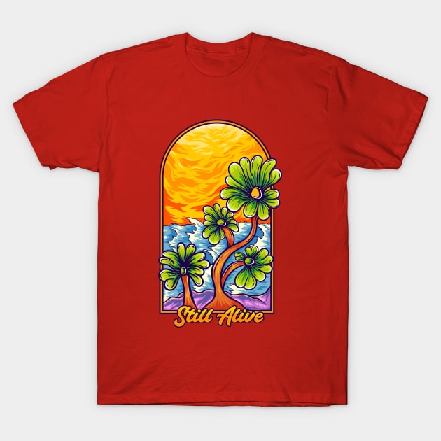 Still Alive Flower Illustration T-Shirt by Mako Design 